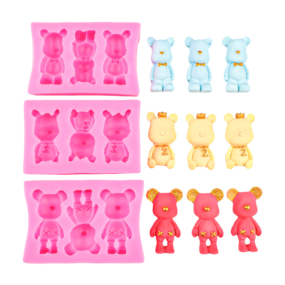 Pajarita de oso de dibujos animados epoxi molde de silicona galleta molde de fondant de chocolate herramienta de molde de yeso hecho a mano de bricolaje