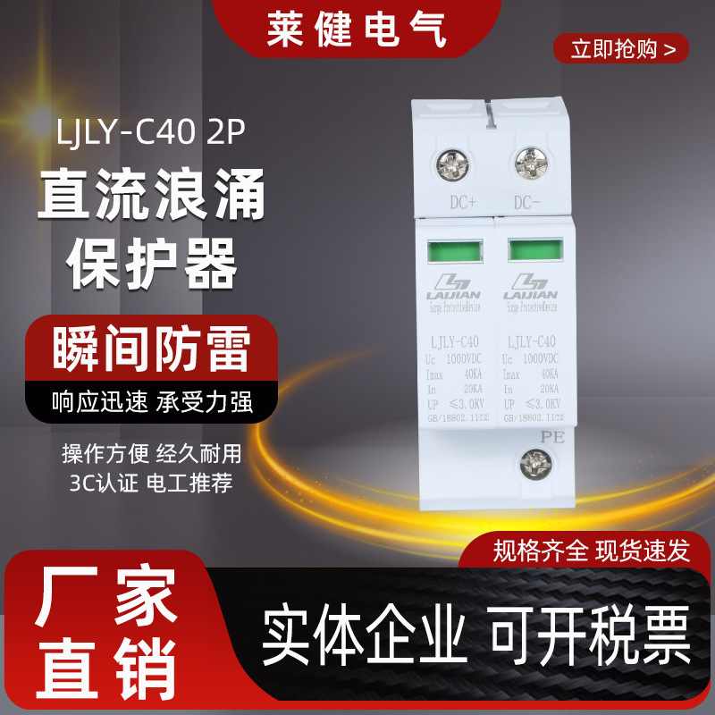 Direct Current Surge Protector Ljly-C40 2P Dc500V Dc1000V Lightning Protection Power Arrester 40Ka Direct Current Surge Protector Ljly-C40 2P Dc500V Dc1000V Lightning Protection Power Arrester 40Ka