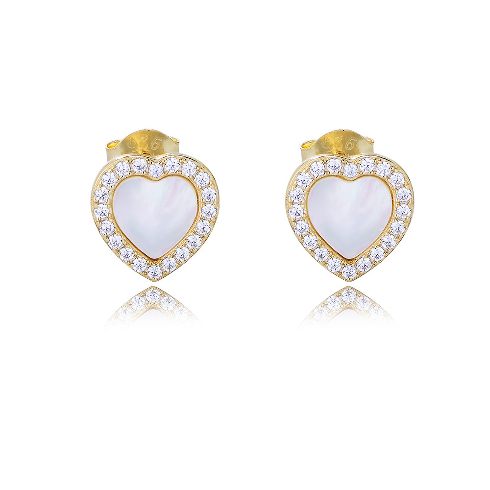 S925 plata esterlina en forma de corazón pendientes para las mujeres simple de todo partido ZIRCON encantadores pendientes de Corea-estilo de corazón en forma de corazón joyería del oído fritillary para las mujeres