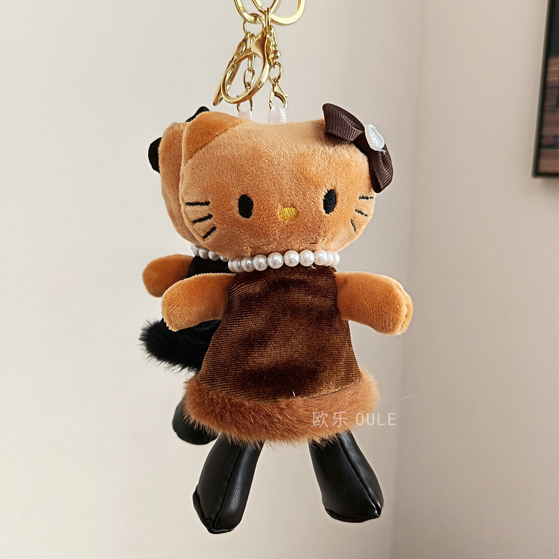 黑皮长腿贵妇珍珠爱心扣hellokitty包包挂件毛绒公仔玩偶挂饰LW|undefined