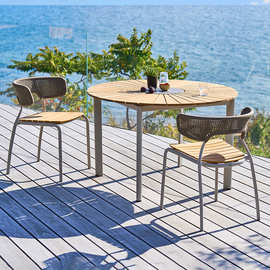 佛山家具户外桌椅庭院咖啡厅藤椅柚木餐椅叠放花园岩板长桌chair