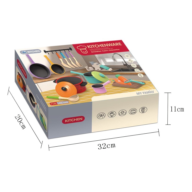 Juego lindo juguete casa cocina simulación niño niña corte música pot set caja de color embalaje