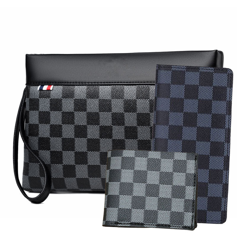 手拿包男士棋盘格商务韩版长款短款钱包街头格子潮收纳皮夹手机包