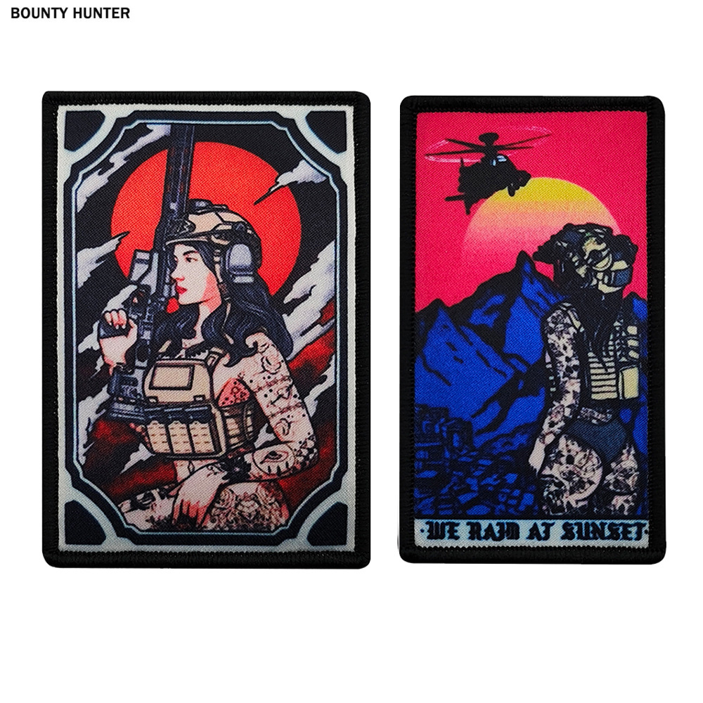 印刷纹身女兵魔术贴臂章单手冲锋枪战术士气章服装补丁贴章
