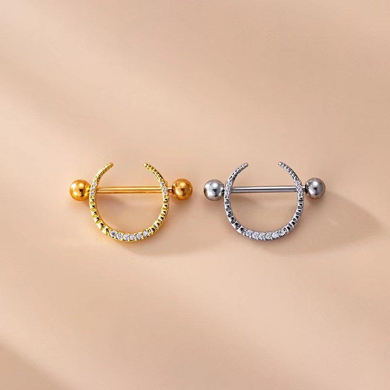 Gold U-Shaped Stainless Steel Nipple Ring with Zircon for Body Piercing Nail Art detail image 7