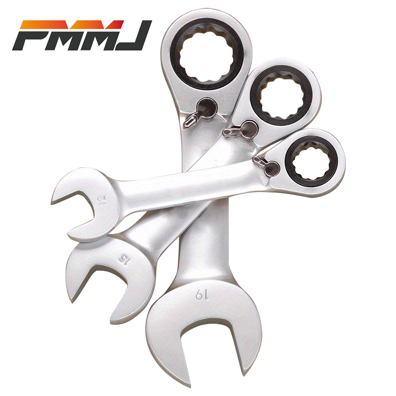 厂家供应短柄单头棘轮扳手汽修家具修补工具开口梅花手动扳手批发