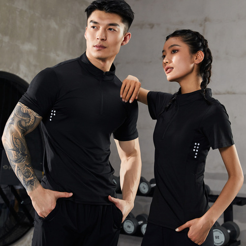Men's Fitness Suit Tight Quick-Dry Crew Neck Training T-Shirt Top Personal Trainer Team Uniform Workwear Printed