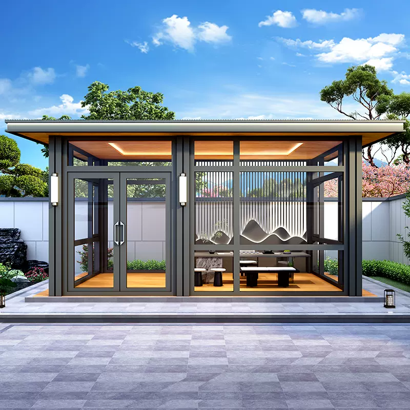 室外茶室新中式铝合金凉亭庭院铝艺亭子户外花园别墅民宿院子凉亭