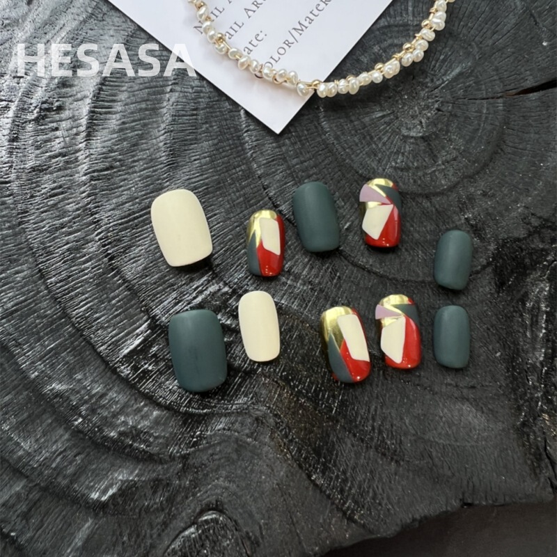 Sxrq | Dutch Style Color-Blocking Plaid Art Design Inspiration Frosted Mirror Handmade Nail Art.