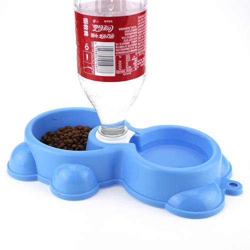 Wholesale bear pet bowl, plastic dog bowl, feeding and drinking fountain, pet double bowl, cat bowl