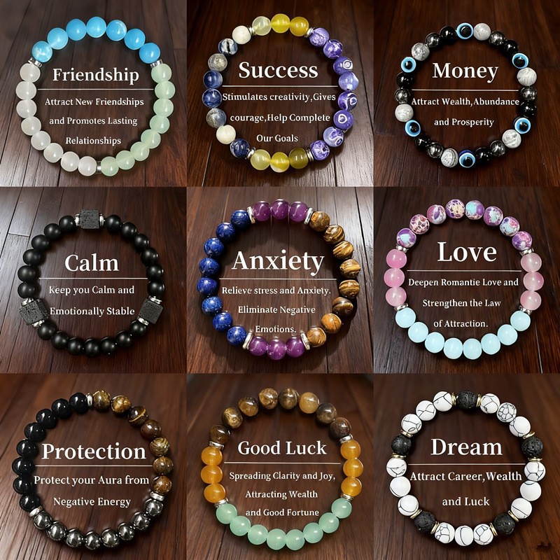 Cross-Border Hot Selling Beaded Bracelets for Women European and American Foreign Trade Round Bead Stone Bracelets Beaded Tiger Eye Stone Bracelets for Men and Women