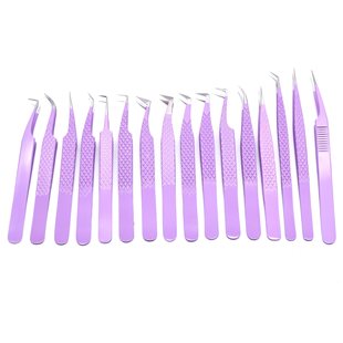 in stock supply purple embossed fiber head tweezers fiber tips high precision thread eyelash tweezers
