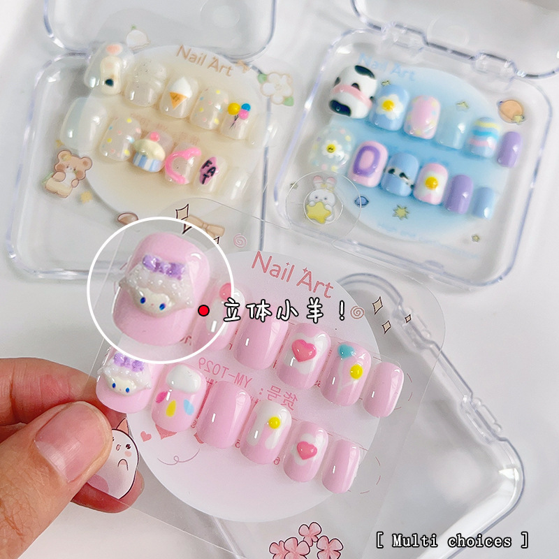 立体的でかわいい子供用ネイルパッチ、アクセサリー付き、完成ネイルパッチ、フェイクネイルパッチ、ウェアラブルネイルパッチ、漫画ネイルパッチ|undefined