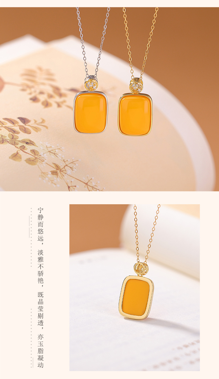 Mặt dây chuyền bạc S925 mạ vàng mật ong hình lá tre phong cách hình học đơn giản — Loại bạc (không bao gồm dây xích) chi tiết 6