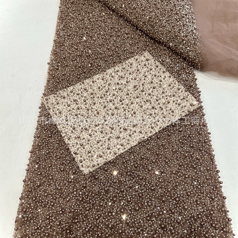 Tejido de perlas de alta densidad, tejido bordado de tubo de perlas, vestido de boda, moda, tela de cena, stock transfronterizo