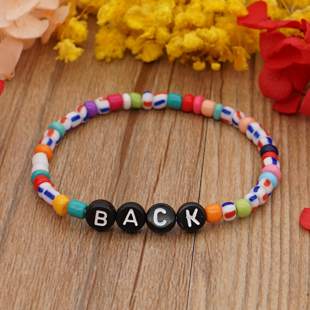 Bohemian Style Simple Glass Colored Millet Beads Letter Beaded Braceletpicture6