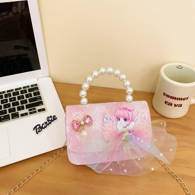 Nuevo bolso para niños niña arco de perla de hombro bolso de mano princesa de estilo extranjero mini bolso de cambio