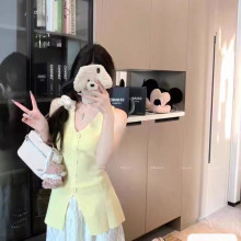 828款针织无袖上衣女新款春v领显瘦设计感小众收腰背心