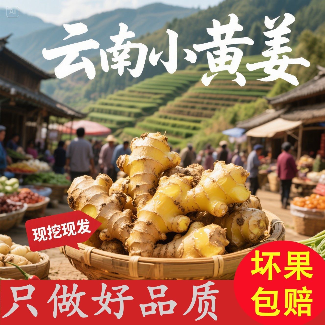 正宗云南小黄姜生姜现挖新鲜黄姜老姜生姜月子姜鲜姜农家老姜批发