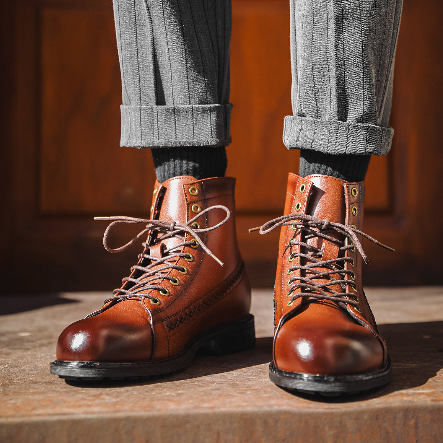 Super fast delivery 8805 mid-calf embroidered retro lace-up large wide-head western cowboy boots
