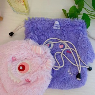 Monster Stuffed Drawstring Pocket Double-Sided Cosmetic Bag Travel Bag Mobile Phone Bag Coin Bag Storage Bag Velvet