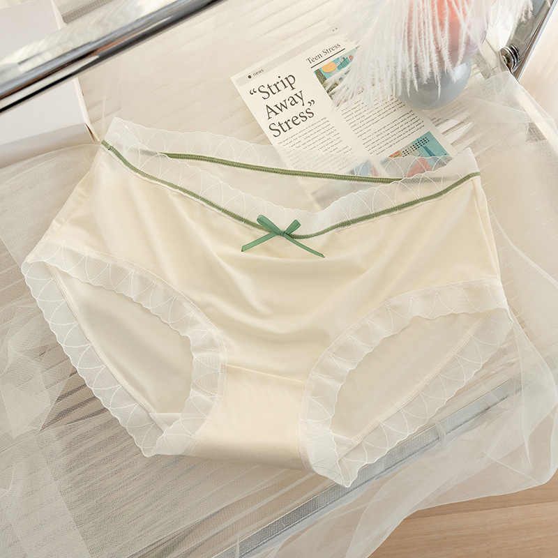 Ropa interior de seda de hielo verano de las mujeres delgada entrepierna de algodón antibacteriano chica sexy encaje triángulo pantalones cortos sin costuras ropa interior transpirable