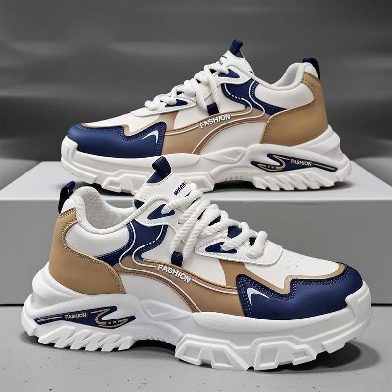 Spring New Men's Shoes, Breathable Leather Sports Shoes, Men's Trendy Versatile Thick-Soled Height-Increasing Casual Dad Shoes for Men