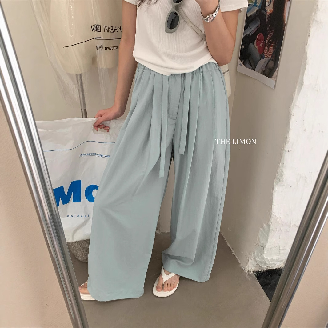 THE LIMON Lemon Green Tea Summer Ice Cream Divine Pants Protector solar Cordón Pantalones casuales delgados de pierna ancha Mujeres image 2