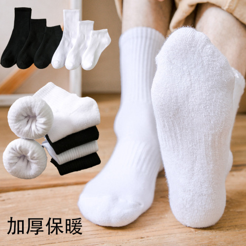 Socks for men's sports running autumn and winter thickened terry socks medium tube towel socks basketball stockings short socks for boys