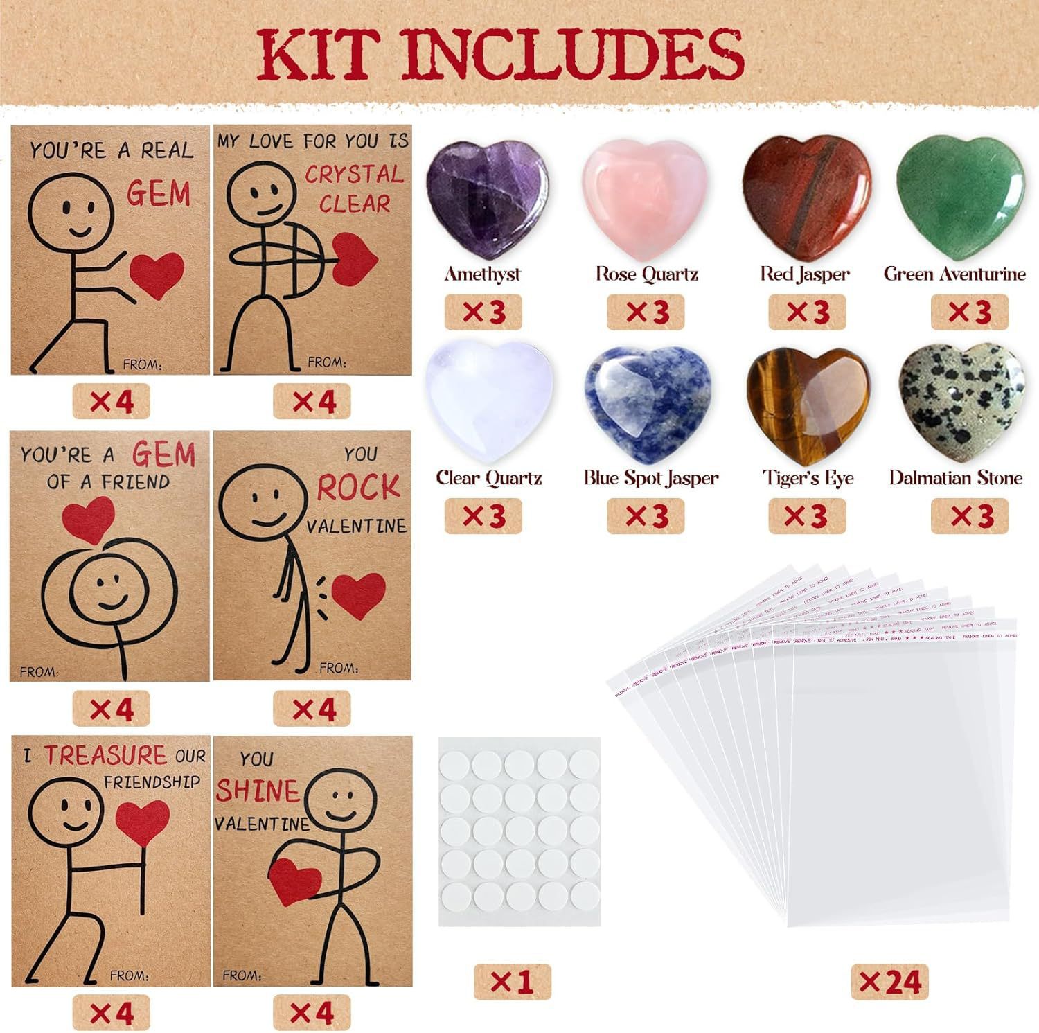 跨境 Valentines Day Gifts for Kids 24张心形水晶情人节贺卡套