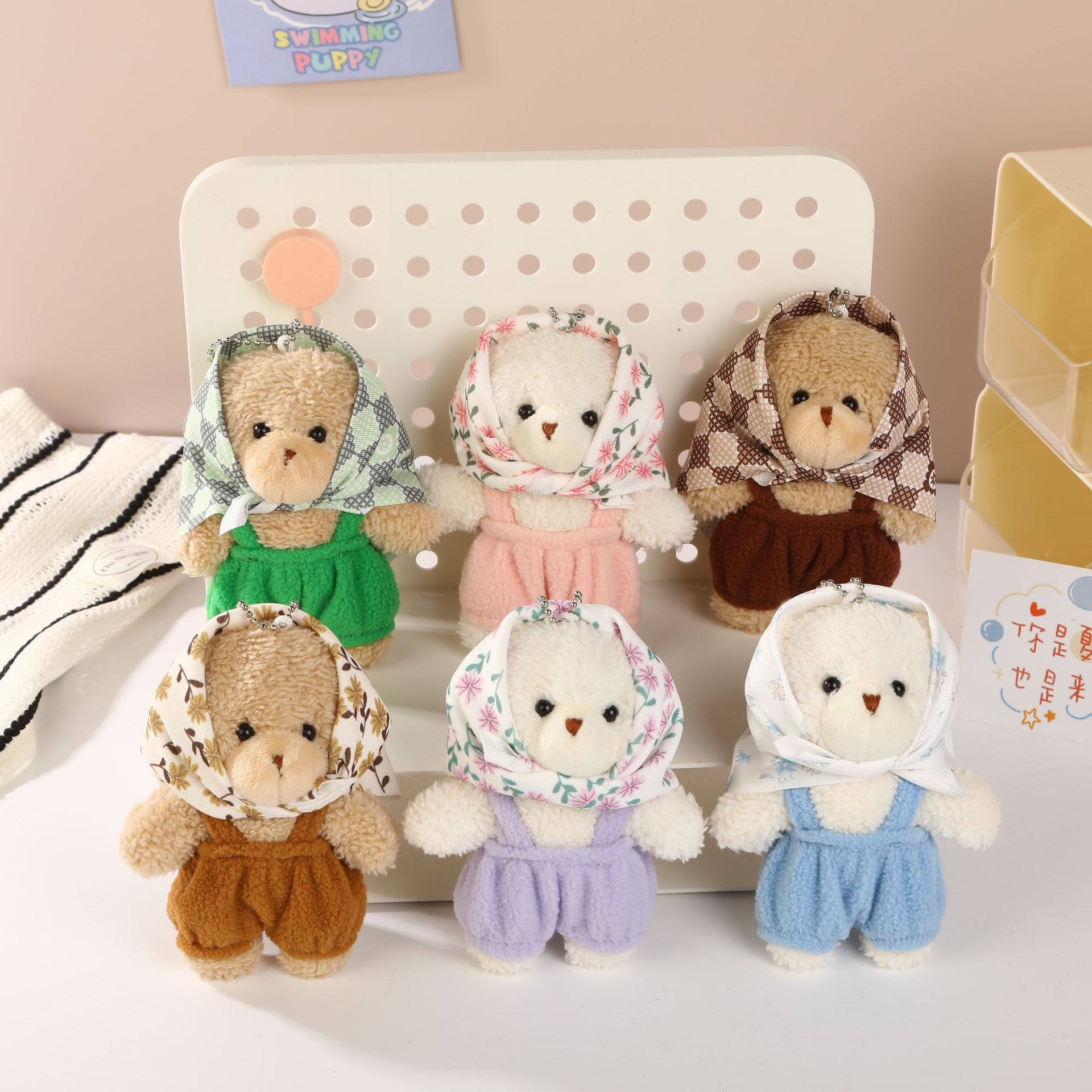 New Headscarf Plush Doll Jewelry Bag Pendant Cute Bear Doll Cartoon Keychain Girl Gift