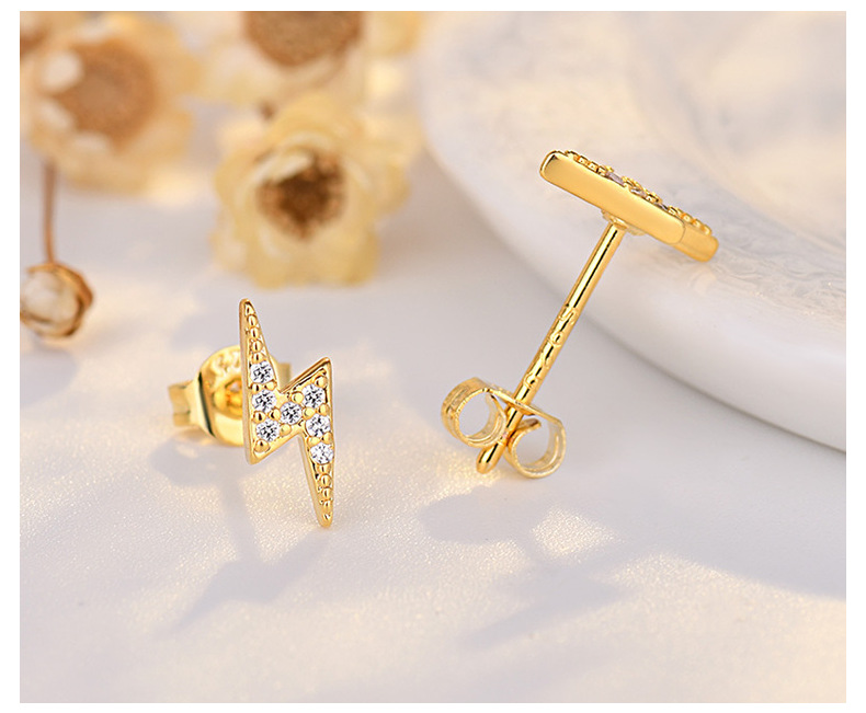 Qiaolan Xuan Japanese Korean Edition New Anti Allergy S Needle Lightning for Women's Feeling Small and Popular Silver_voghion.com