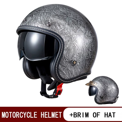 Helmet, Three-Quarter 3/4 Half Helmet, Motosiklet kaskı (dəbilqə) - 618-vintage-silver-hooded-inner-mirror-m