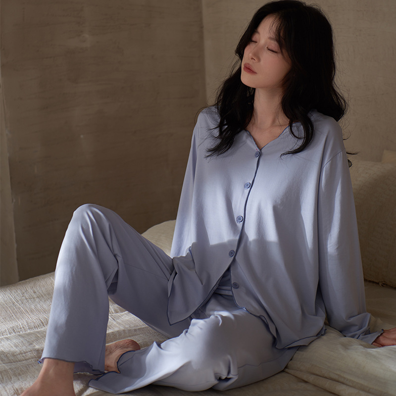 莫代尔高档时尚睡衣女士春秋长袖开衫轻奢设计感家居服纯色可外穿|undefined