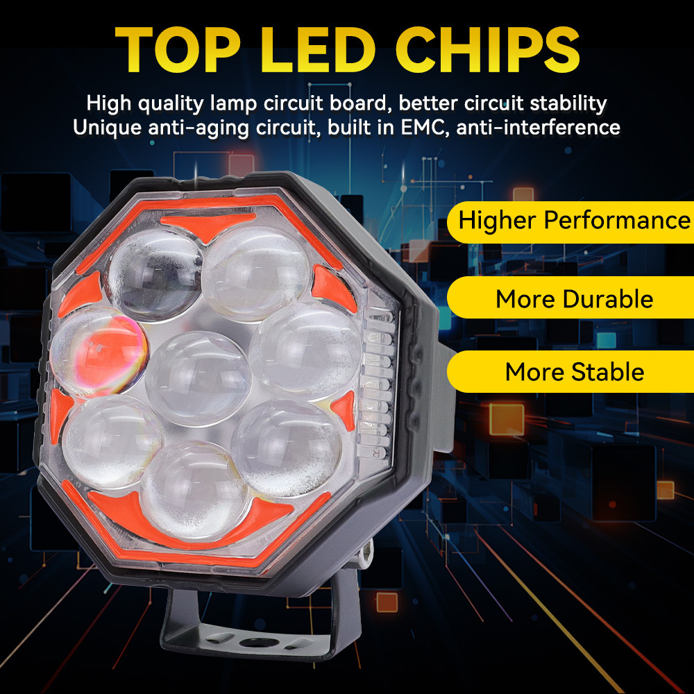 Customized Led Motorcycle Spotlights, Octagonal Spotlights, Dual-Color External Headlights, High-Brightness Electric Vehicle Lights