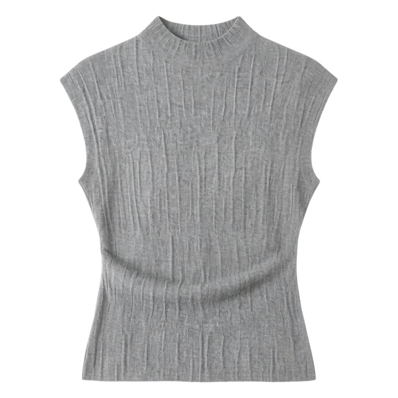 Half-High Collar Sleeveless Knitted Vest for Women, Slim Fit, Ice Silk Inner Wear, Summer Base Layer, Stylish and Versatile Top Half-High Collar Sleeveless Knitted Vest for Women, Slim Fit, Ice Silk Inner Wear, Summer Base Layer, Stylish and Versatile Top