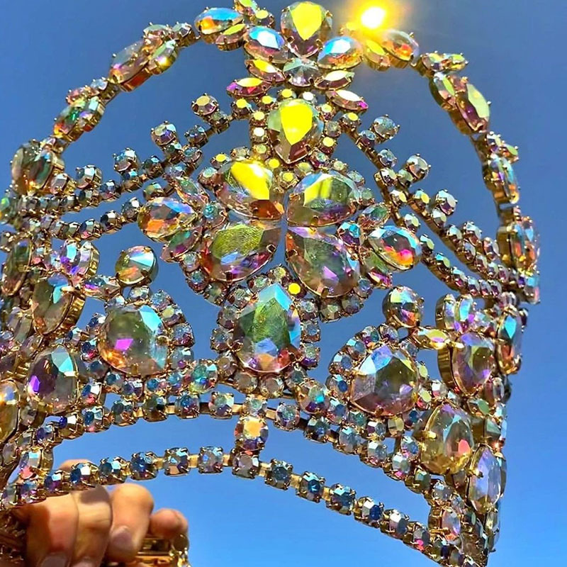 Cruz-frontera caliente rhinestone corona de estilo europeo nupcial de lujo de gran tamaño brillante corona concurso joyería corona