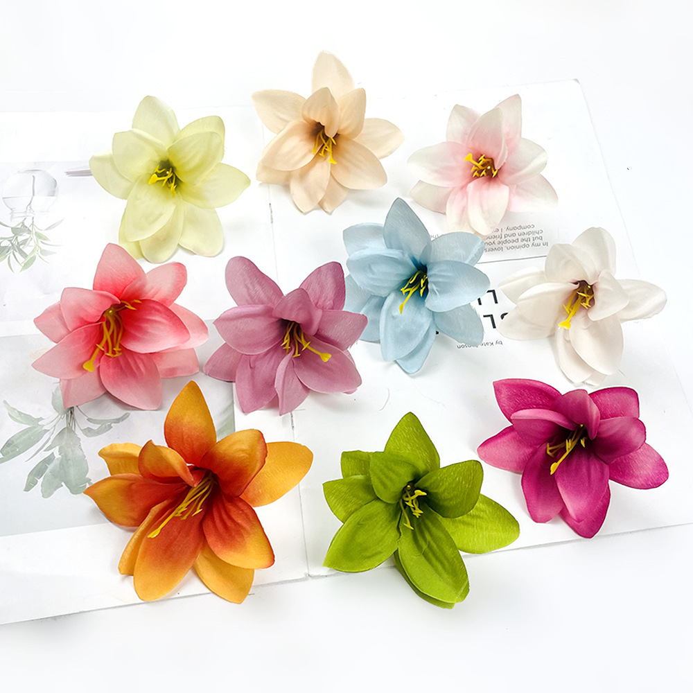 Flor de lirio doble pequeña flor al por mayor hecha a mano DIY tocado material flor pinza flor falsa caja de regalo accesorios de regalo