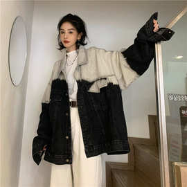 2023新款韩版ins渐变扎染复古宽松牛仔外套女小个子学生百搭夹克