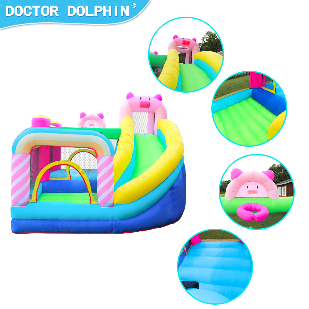Doctor Delfín | Castillo inflable infantil, castillo inflable de cerditito, trampolín para uso doméstico, tobogán, conjunto combinado de castillo inflable.