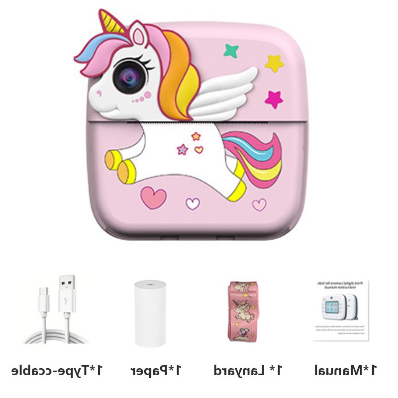 Nuevo dibujo animado mini cámara digital para niños alta definición fotocamera de impresión unicornio fotocamera digital fotocamera