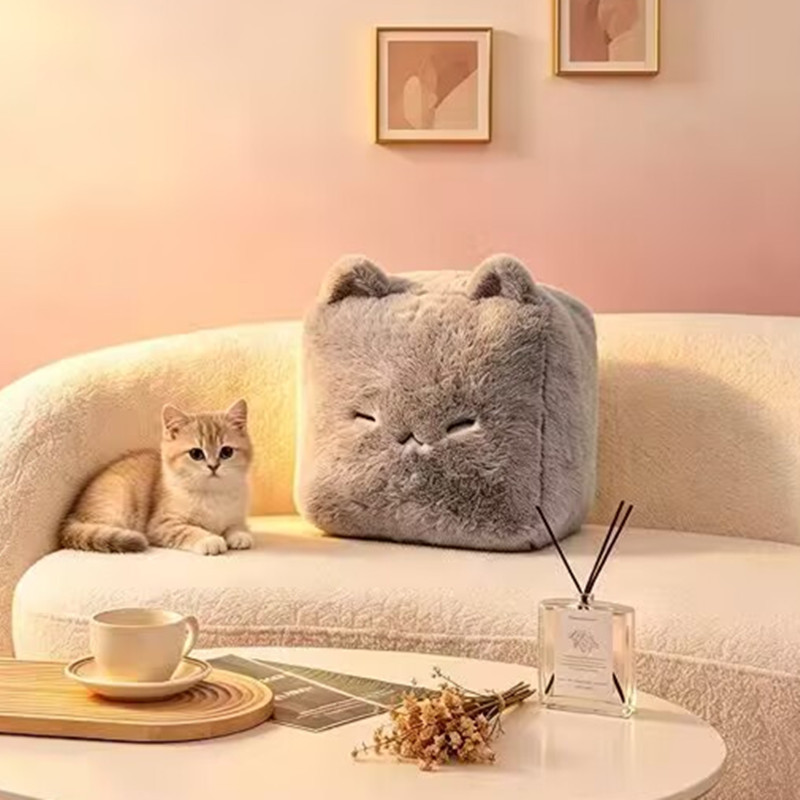 Nosey Bear Lamb Wool Cat-Shaped Moldy Tofu Plush Pillow Cute Cushion Sofa Living Room Decorative Doll Pillow
