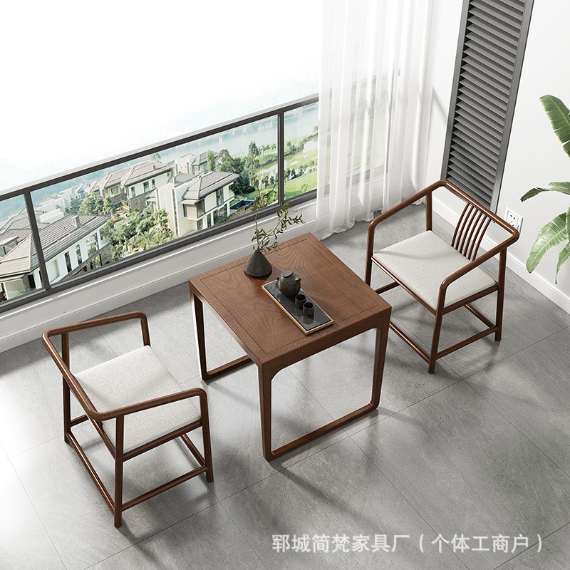 Small Apartment Balcony Tea Table and Chair Set, Solid Wood Square Tea Table Set, Old Elm Wood Eight Immortals Table, Small Square Table, Coffee Table