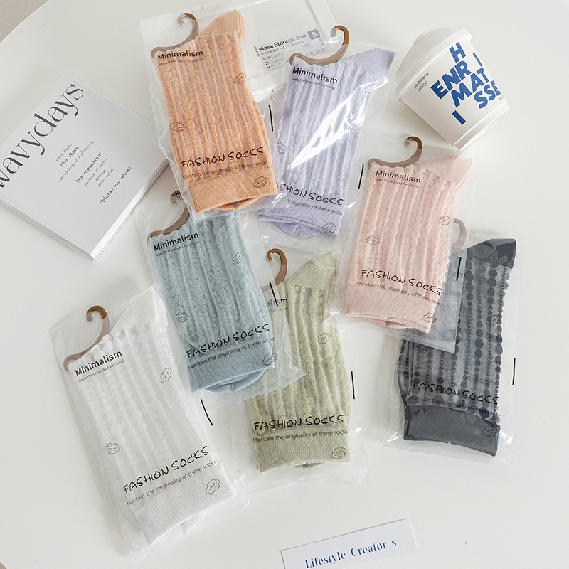 Glass Silk Stockings Children's Mid-length Stockings Summer Thin ins Trendy Black and White Polka Dot Japanese Mesh Transparent Crystal Stockings