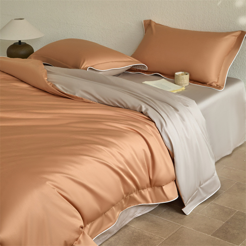 Duvet Cover SetMicrofiber Duvet Cover 60S Long-staple Cotton Solid Color Two-tone Four-piece For Student Dormitories, Three-piece Set With Fitted Shee_voghion.com