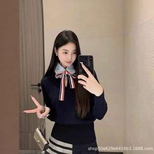 tb学院风假两件衬衫领毛衣收腰设计感毛针织衫上衣秋冬款外穿女