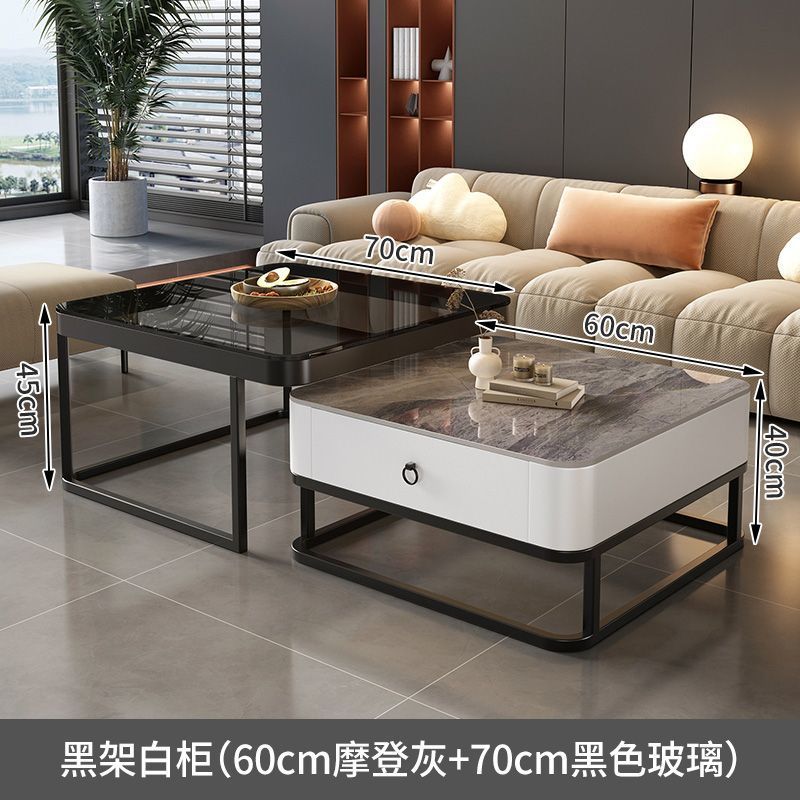 Mesa de centro de pizarra de roca, mesa de centro simple moderna de lujo ligero, sala de estar, hogar, apartamento pequeño, balcón, mesa auxiliar cuadrada italiana