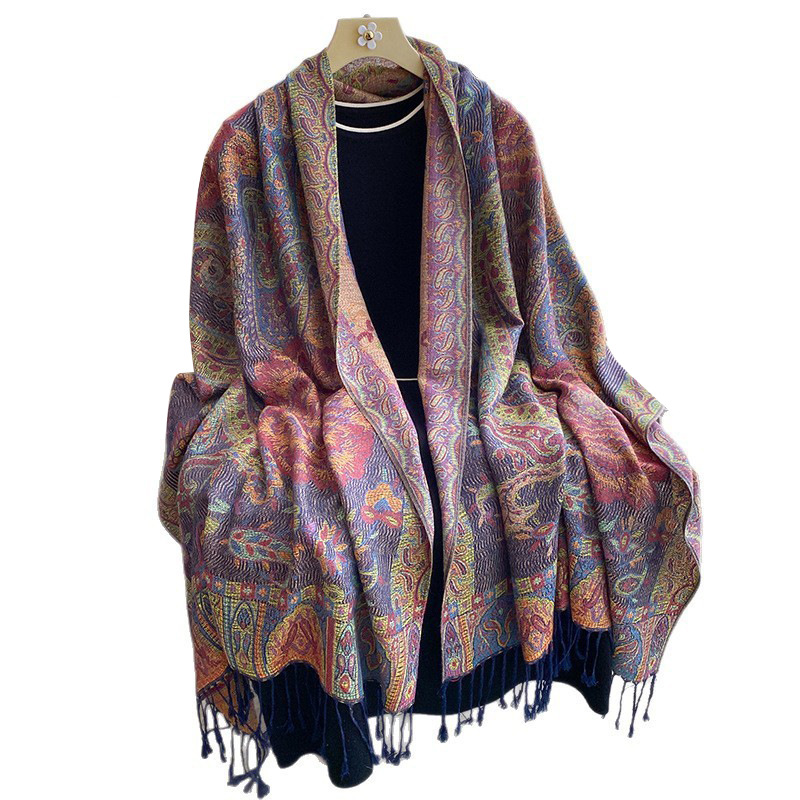 Chal de Jacquard con Flecos de Poliéster Térmico para Primavera
