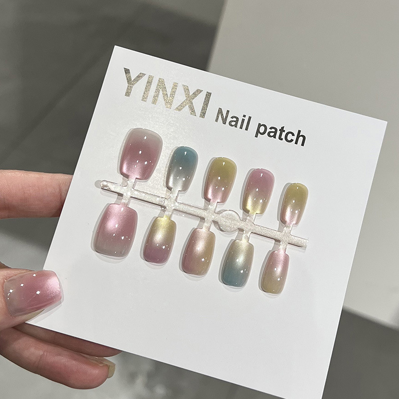 Pre-Made Candy Cat Eye Boutique Wearable Short Manicure Summer Colorfulful Colorful Popular Fake Nail Patches