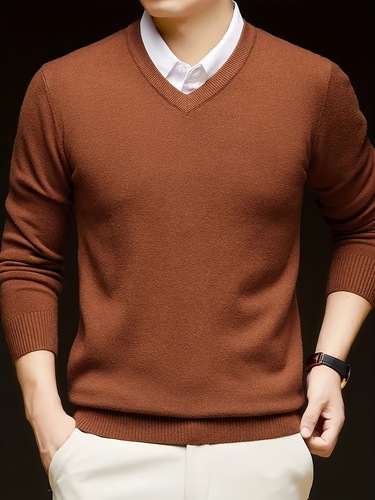 Long Sleeve Rayon Blend Men's V Neck Pullover Sweater